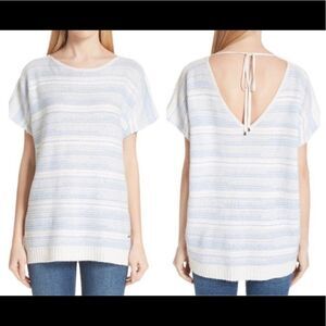 St. John Cashmere Linen Striped V Back Short Sleeves Sweater Top